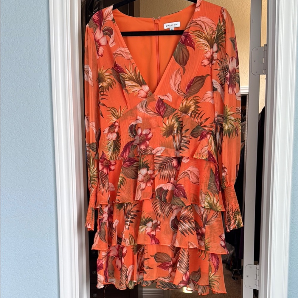 Orange Floral Long-Sleeve Dress